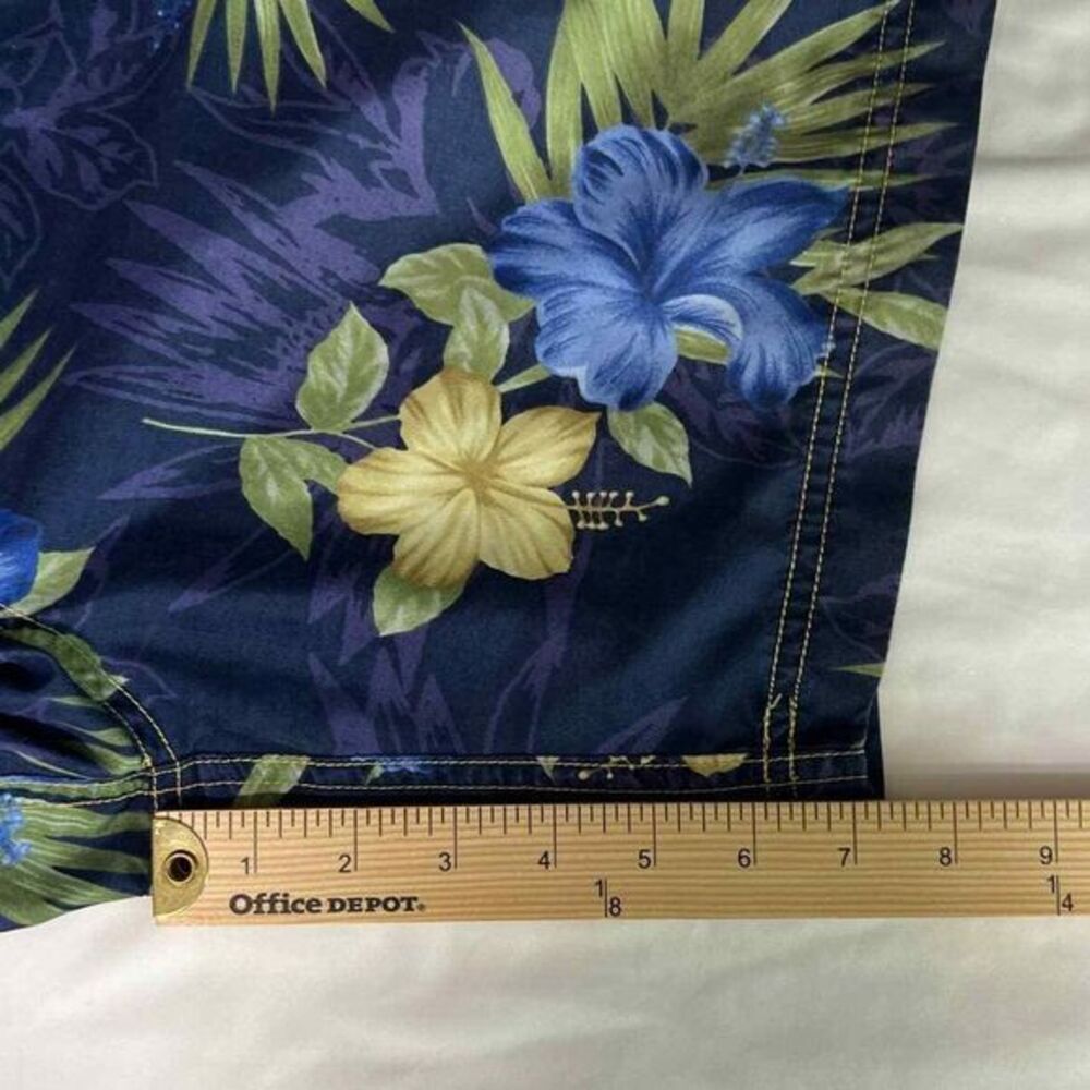 Caribbean Joe Floral Swim shorts Sz L Navy Blue with Blue and Tan flowers. - Picture 11 of 12